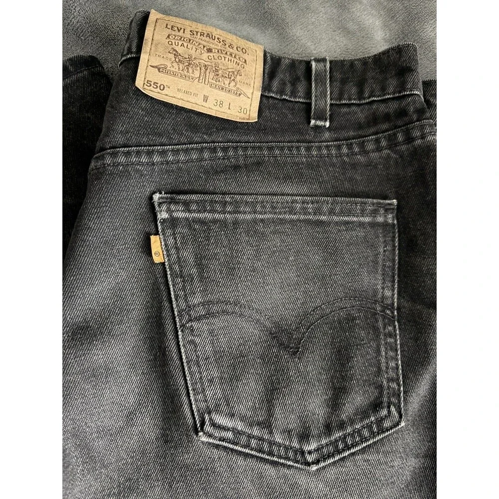 Levi's 550 Men's Black Dark Wash Denim Jeans Relaxed Fit Straight USA Made